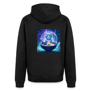 Katze ,Japan ,Kawaii,anime,ramen,Nacht - Unisex Premium Bio Zip Hoodie - Schwarz - Hinten - Nico (187cm)