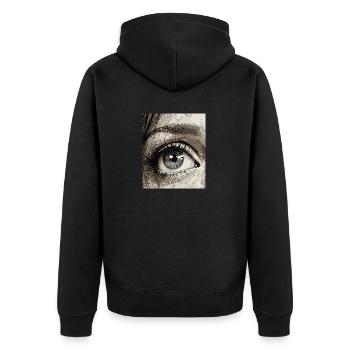 Nahaufnahme Design des menschlichen Auges - Unisex Premium Bio Zip Hoodie - Schwarz - Hinten - Nico (187cm)