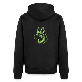 German Shepherd Head Green - Unisex Premium Organic Zip Hoodie - black - Back - Nico (187cm)