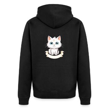 Katze mit Namensschild - Unisex Premium Bio Zip Hoodie - Schwarz - Hinten - Nico (187cm)