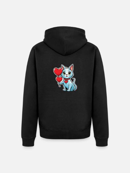 Coeur de chat - Saint-Valentin - Veste à capuche bio Premium Unisexe - noir