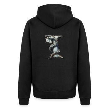 Buchstabe "I" im Drachendesign. - Unisex Premium Bio Zip Hoodie - Schwarz - Hinten - Nico (187cm)