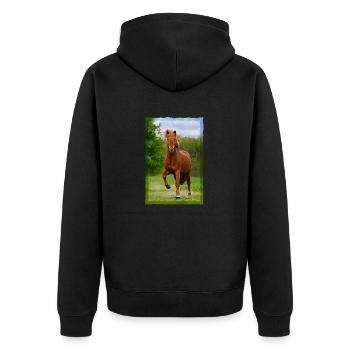 Icelandic horse running in tölt over meadow horse photo - Unisex Premium Organic Zip Hoodie - black - Back - Nico (187cm)