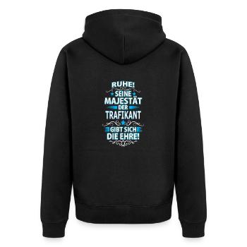 TRAFIKANT - Unisex Premium Bio Zip Hoodie - Schwarz - Hinten - Nico (187cm)