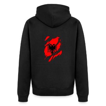 Albanien Flagge zerrissenes Motiv - Unisex Premium Bio Zip Hoodie - Schwarz - Hinten - Nico (187cm)