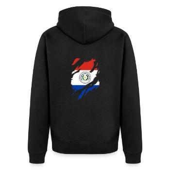 Paraguay Flagge zerrissenes Motiv - Unisex Premium Bio Zip Hoodie - Schwarz - Hinten - Nico (187cm)