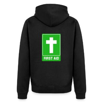 Kreuz First aid - Unisex Premium Bio Zip Hoodie - Schwarz - Hinten - Nico (187cm)