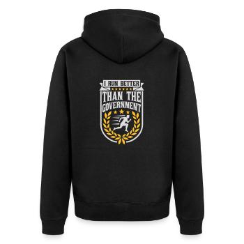 run better than government - Unisex Premium Bio Zip Hoodie - Schwarz - Hinten - Nico (187cm)
