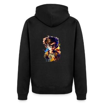 Dessin animé petit garçon avec lunettes couleur deux - Veste à capuche bio Premium Unisexe - noir - Dos - Nico (187cm)