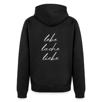 lebe lache liebe - Unisex Premium Bio Zip Hoodie - Schwarz - Hinten - Nico (187cm)