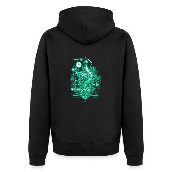 Steampunk Dampfmaschine mit Uhrwerk und Technik - Unisex Premium Bio Zip Hoodie - Schwarz - Hinten - Nico (187cm)