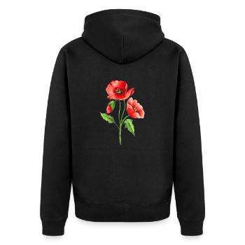 Blumen - Unisex Premium Bio Zip Hoodie - Schwarz - Hinten - Nico (187cm)