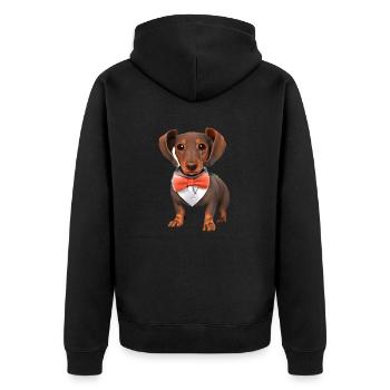 Dachshund mit Anzug Hund Dackelwelpe Hunde - Unisex Premium Bio Zip Hoodie - Schwarz - Hinten - Nico (187cm)
