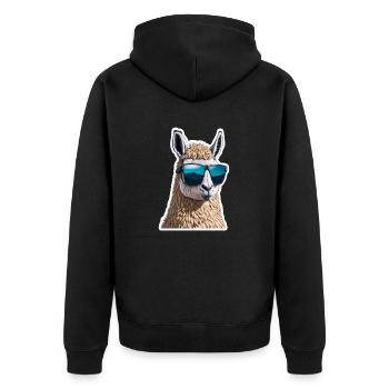 Lama mit SOnnebrille Süß Lustig Witzig - Unisex Premium Bio Zip Hoodie - Schwarz - Hinten - Nico (187cm)