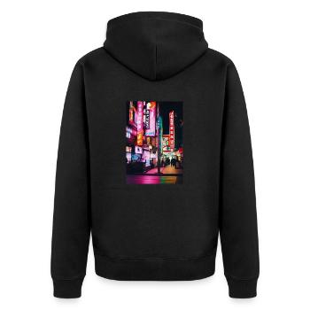 Tokyo Neon I - Unisex Premium Bio Zip Hoodie - Schwarz - Hinten - Nico (187cm)