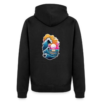 Welle - Sommer - Urlaub - Jahrgang - Unisex Premium Bio Zip Hoodie - Schwarz - Hinten - Nico (187cm)