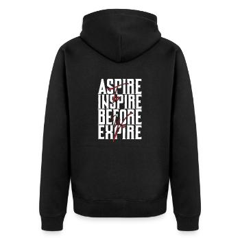 Aspire Before Expire white - Unisex Premium Organic Zip Hoodie - black - Back - Nico (187cm)