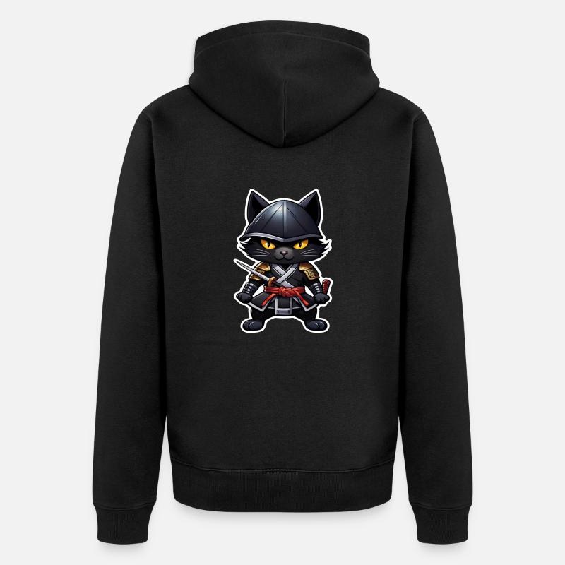 chat ninja - chaton samourai - Veste à capuche bio Premium Unisexe - noir