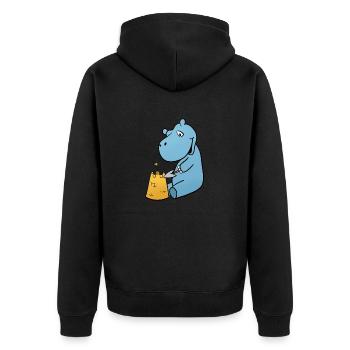 Nilpferd Sandburg - Unisex Premium Bio Zip Hoodie - Schwarz - Hinten - Nico (187cm)