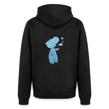 Nilpferd Seifenblasen - Unisex Premium Bio Zip Hoodie - Schwarz - Hinten - Nico (187cm)