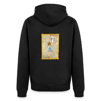 Nostalgie - Mädchen am Kaugummiautomaten - Unisex Premium Bio Zip Hoodie - Schwarz - Hinten - Nico (187cm)