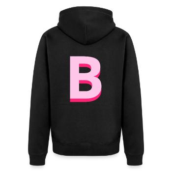 Pop- und moderner rosafarbener Buchstabe b - Unisex Premium Bio Zip Hoodie - Schwarz - Hinten - Nico (187cm)