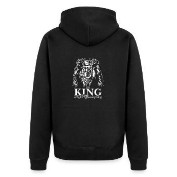 Langhaar COLLIE King of everything Hunde Wilsigns - Unisex Premium Bio Zip Hoodie - Schwarz - Hinten - Nico (187cm)