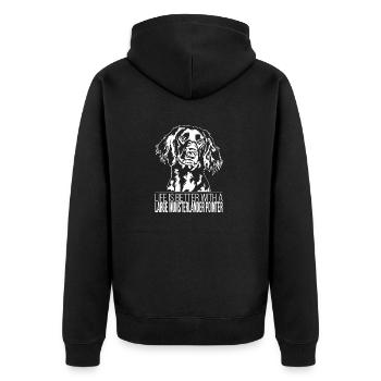 Large Munsterlander Pointer life is better Hunde - Unisex Premium Bio Zip Hoodie - Schwarz - Hinten - Nico (187cm)