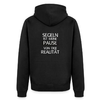 Segeln ist meine Pause von der Realität - Unisex Premium Bio Zip Hoodie - Schwarz - Hinten - Nico (187cm)