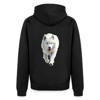 Samojede - Unisex Premium Bio Zip Hoodie - Schwarz - Hinten - Nico (187cm)