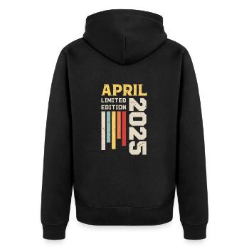 April 2025 - Geburtstagsgeschenk April 2025 April - Unisex Premium Bio Zip Hoodie - Schwarz - Hinten - Nico (187cm)
