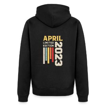 April 2023 - Geburtstagsgeschenk April 2023 April - Unisex Premium Bio Zip Hoodie - Schwarz - Hinten - Nico (187cm)