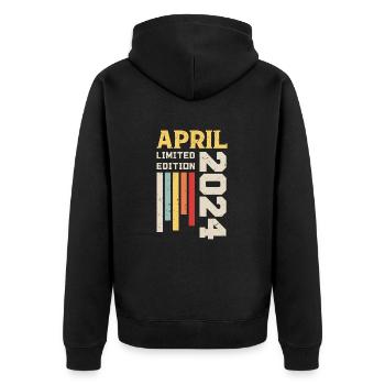 April 2024 - Geburtstagsgeschenk April 2024 April - Unisex Premium Bio Zip Hoodie - Schwarz - Hinten - Nico (187cm)