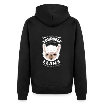 Sei immer du selbst - Lama - Spruch - Unisex Premium Bio Zip Hoodie - Schwarz - Hinten - Nico (187cm)
