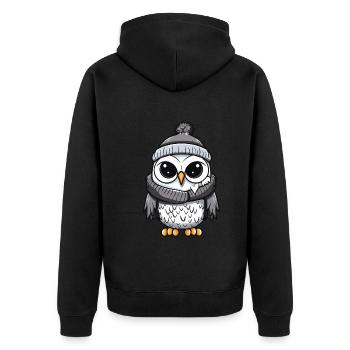Eule Winter Comic - Unisex Premium Bio Zip Hoodie - Schwarz - Hinten - Nico (187cm)