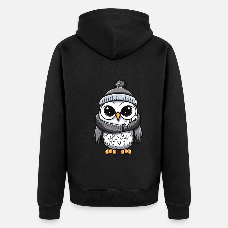 Bande dessinée d’hiver hibou - Veste à capuche bio Premium Unisexe - noir