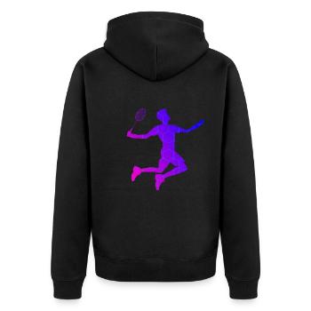 Damen Squash Badminton Herren Federball Badmintons - Unisex Premium Bio Zip Hoodie - Schwarz - Hinten - Nico (187cm)