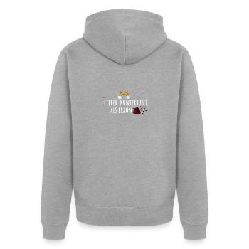 Lieber kunterbunt, statt Braun, anti AfD,bunt - Unisex Premium Bio Zip Hoodie - Grau meliert - Hinten - Nico (187cm)