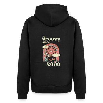 Groovy since 2000 with retro graphics - Unisex Premium Organic Zip Hoodie - black - Back - Nico (187cm)