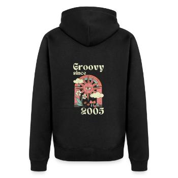 Groovy since 2005 with retro graphics - Unisex Premium Organic Zip Hoodie - black - Back - Nico (187cm)