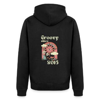 Groovy since 2016 with retro graphics - Unisex Premium Organic Zip Hoodie - black - Back - Nico (187cm)