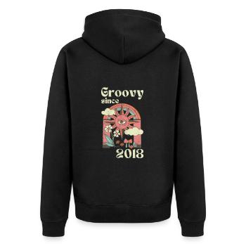 Groovy since 2018 with retro graphics - Unisex Premium Organic Zip Hoodie - black - Back - Nico (187cm)
