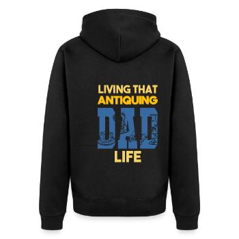 Living That Antiquing Dad Life Antiquitäten Papa - Unisex Premium Bio Zip Hoodie - Schwarz - Hinten - Nico (187cm)