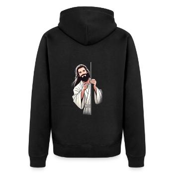Homme barbu amical pointant Design - Veste à capuche bio Premium Unisexe - noir - Dos - Nico (187cm)