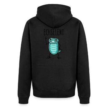 Lustige Dino Echse - Unisex Premium Bio Zip Hoodie - Schwarz - Hinten - Nico (187cm)