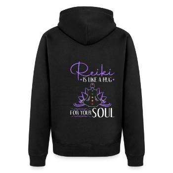 Reiki Chakra - Unisex Premium Bio Zip Hoodie - Schwarz - Hinten - Nico (187cm)