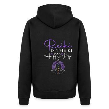Reiki Ki Glückliches Leben Spirituelle Heilung - Unisex Premium Bio Zip Hoodie - Schwarz - Hinten - Nico (187cm)
