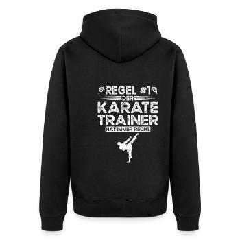 Karate Kampfsport Der Karatetrainer - Unisex Premium Bio Zip Hoodie - Schwarz - Hinten - Nico (187cm)