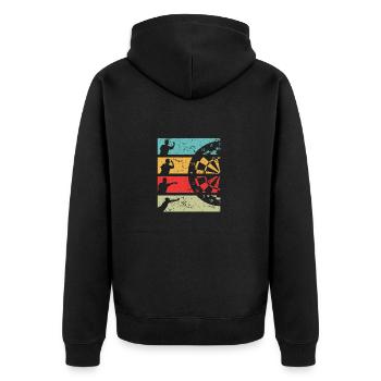 Dart Spieler mit Dartboard / Dartscheibe - Unisex Premium Bio Zip Hoodie - Schwarz - Hinten - Nico (187cm)