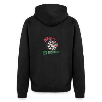 Welt ist doch eine Scheibe – Dartscheibe - Unisex Premium Bio Zip Hoodie - Schwarz - Hinten - Nico (187cm)